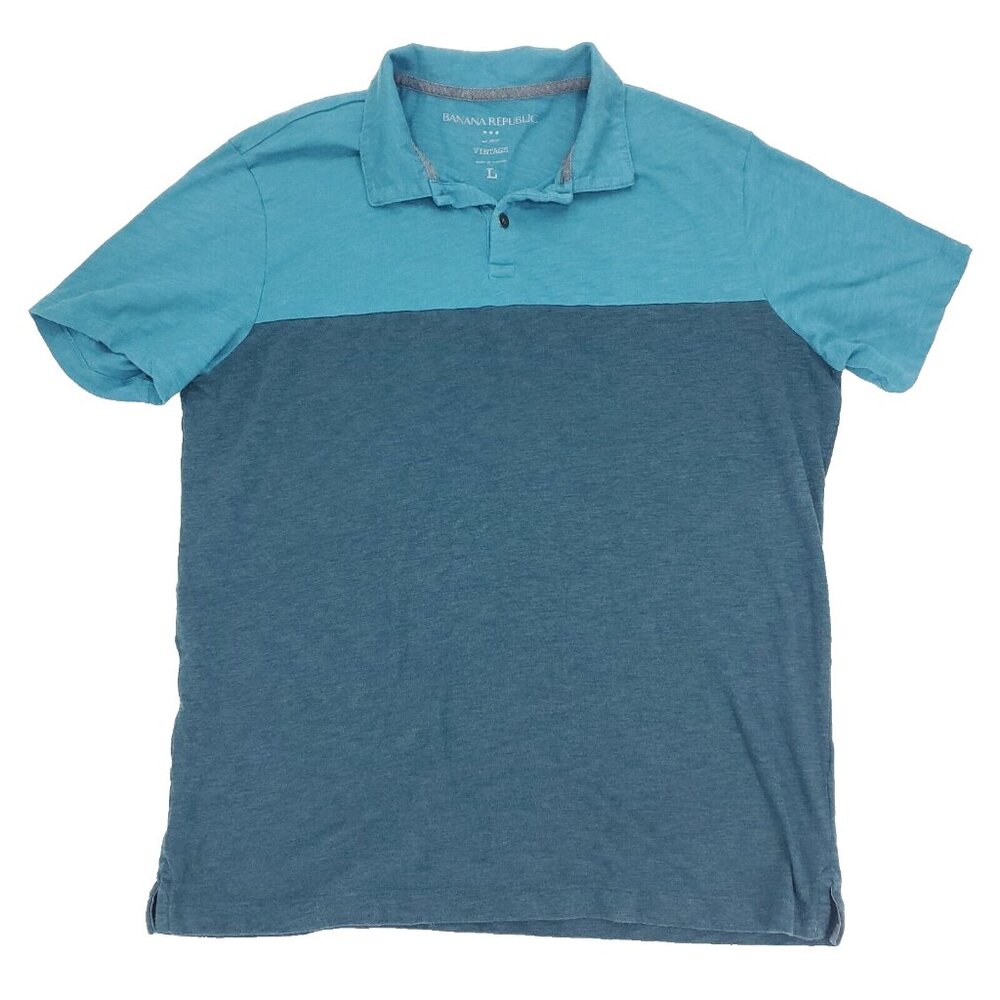 Banana Republic Polo Shirt Mens Large Teal Colorblock Lightweight Short Sleeve